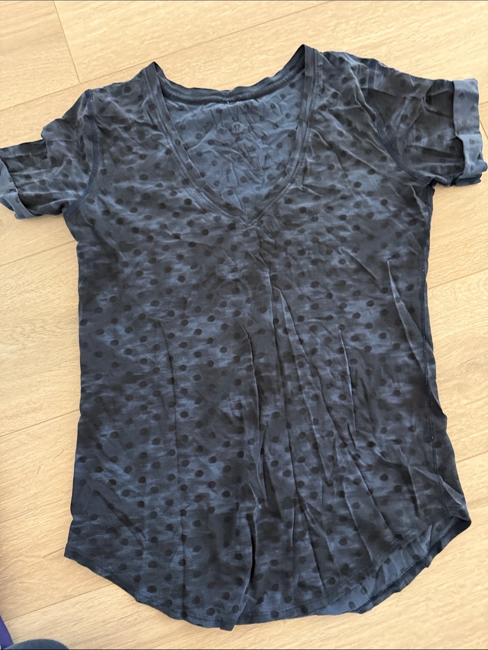 lululemon athletica Black Short Sleeve V-Neck Polka Dot Tee